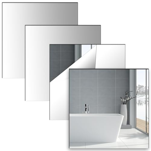 Olicky Lot de 4 carreaux de miroir autocollants 20x20 cm, autocollants muraux en acrylique de 2 mm d'épaisseur pour la décoration de la maison, salle de bain, chambre (angle droit)