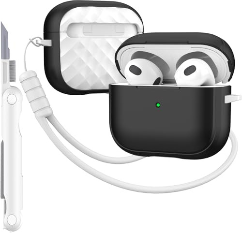 MHYALUDO-Hülle kompatibel mit AirPods 3 Generation mit Reinigungsset, vollständiger Fallschutz mit Trageband, Farbe,Jugendliches Macaron, kompatibel mit Airpods 3-Ladehülle, Schwarz/Weiß