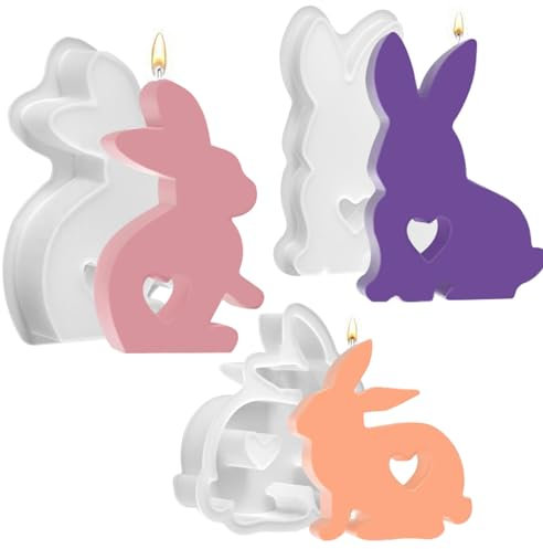 3 Pièces Moule Paques,Moule Lapin de Paques,Moule Silicone Lapin,Moule pour Bougie en Silicone pour Lapin,Moule en Silicone pour Plâtre,Bougie en Cire de Soja,Cadeau de Paques
