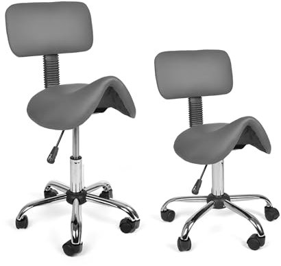 Mingone Sattelhocker Ergonomisch 2 Stück Arbeitshocker Höhenverstellbar 360° Drehbar Sattelstuhl Bürohocker mit Lehne Hocker mit Rollen, Grau Zweiteilig