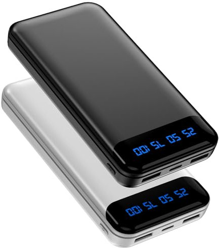 Enerwow Power Bank, 2-Pack 16000mAh Portable Charger 3A Fast Charging, Slimest Battery Pack Phone Charger with LED Display, PowerBank with 2 USB Outputs Compatible for iPhone and More
