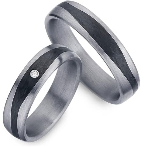 123traumringe Eheringe in Tantal & Carbon I Partnerringe mit Brilliant & Etui I Gravierbare Eheringe mit Ringgröße 50-70 mm I Edle Verlobungsringe in 5 mm Breite & 1,9 mm Stärke I P7A