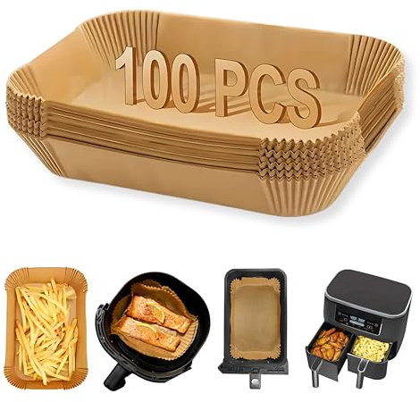 QACHOICE 100pcs Air Fryer Liners (20x13 cm) - Unbleached Parchment Paper for Baking, Roasting, & Microwave - Disposable, Easy Clean-up, Non-Stick, Heat Resistant, for COSORI, Ninja Air Fryers