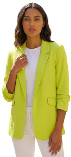 Roman Originals Ruched Sleeve Stretch Blazer for Women UK - Ladies Everyday Holiday Spring Summer Edge to Edge Opening Comfy Soft Evening Vacation Work Party - Lime - Size 20
