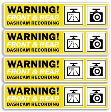 4 x Dashcam-Aufnahme-Vinyl-Aufkleber – Warnhinweis für Vorder- und Rückkamera, Autozubehör, Fahrzeug-Etiketten, Größe 150 mm x 35 mm, #81679