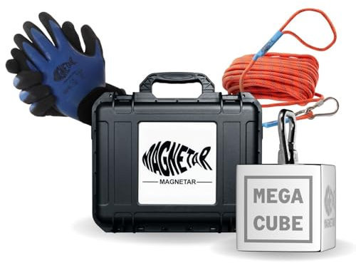 Magnetar - Magnetfischen Set - Block 2700kg MEGACUBE Bergemagnet - Magnetangel Paket mit Seil und Handschuhe - 360 Angelmagnet zum Magnet Fischen