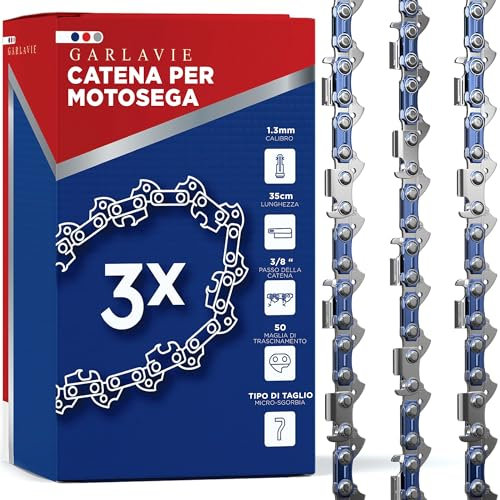 Garlavie Lot de 3 chaine tronconneuse 35 cm LP 1,3 mm 50 maillons d'entraînement – Chaîne de tronçonneuse à faible rebond compatible avec de nombreuses marques