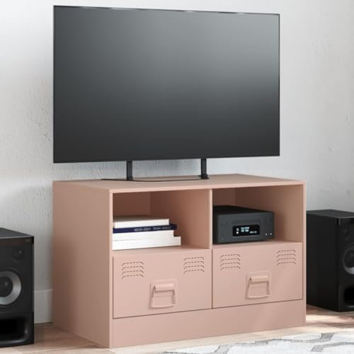 Rantry Meuble TV rouge, 67 x 39 x 44 cm, en acier, meuble, meuble TV salon, meuble bas pour TV de salon industriel, support TV