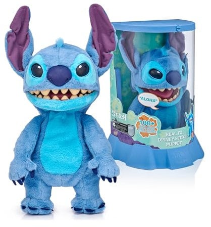 Disney Stitch Puppetronic by Real FX de Lilo & Stitch, Peluche Electrónico de 45 cm, 100+ Combinaciones de Acciones y Sonidos, Juguete Realista con Sensores y Reacciones, 6+ años, Famosa (TTC29000)