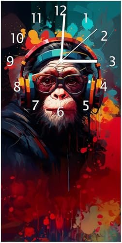 Wallario Design-Wanduhr Chimp - Musik aus Glas, Motiv-Uhr Größe 30 x 60 cm, weiße Zeiger