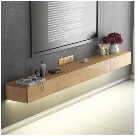 XXAD553TY TV Stand Oak Wood Floating TV Stand Entertainment Center with 4 Drawers and LED Light, Simple Wall Mounted Media Console Cabinet with Storage TV Cabinet(220 * 18 * 30cm)