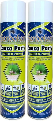 Sandokan Insetticida Jet Spray abbattente Anti Zanzara Zanza Party Zanzara Tigre 750ml a Base di Pireto Naturale (Confezione da 2)