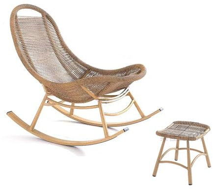Modern Rocking Chair with Foot Rest Upholstered Rocker Chair and Ottoman Set for Living Room Bedroom Office Garden Comfortable Armchair for Relaxation