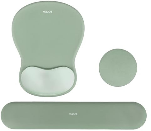 MOSISO Repose-poignet Souris & Clavier, Tapis Souris Courbé Érgonomique Anti-Dérapant Tissu Doux Mousse Mémoire Soulagement Douleur & Tape Facile Pour Maison/Bureau,Vert