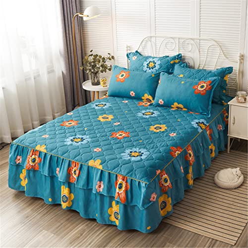 Cache-sommier à volants en microfibre avec base plissée et taie d'oreiller très profonds pour lit King Size (80 x 200 cm)