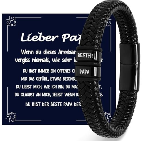 Mrssbea Geschenk für Papa - Herren Armband Vatertagsgeschenk Papa Geschenk, “Bester Papa” Lerderarmband, Weihnachts Geschenke Geburtstagsgeschenk für Männer Papa Vater