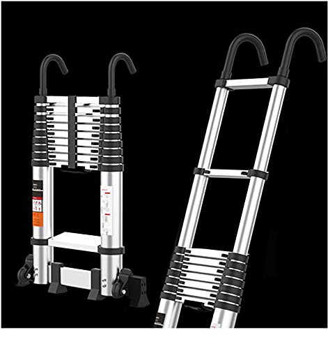 Aluminum Folding Ladder, 2.7m Telescoping Extension Ladder Loft Ladder For Youngman Use, Short Compact Telescopic Ladders With Hook And Stabilizer
