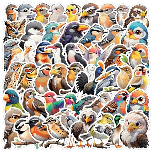 Vögel Aufkleber Bird Sticker Set 50 Stücke Niedlich Deko für Auto Laptop Skateboard Fahrrad Moped Motorrad Fahrrad Computer,Geeignet für Erwachsene Kinder