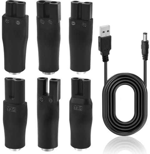 peaceking Cavo di Carica USB 5V Universale – Compatibile con Rasoi e Tagliacapelli Remington, Norelco, Braun – 6 Adattatori e Set di Carica Rapida – Con Adattatore USB