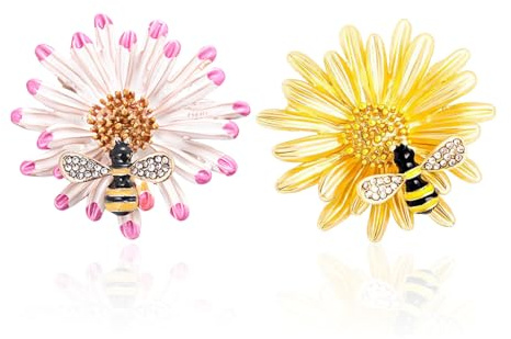 KSBBHDS 2 Morceaux De Broche d'abeille De Marguerites, Broche en Strass, Broche Créative, Ornements De Vêtements, Accessoires De Vêtements.