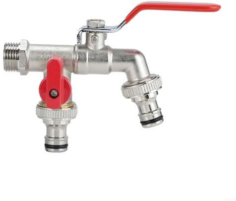 Fauhapyway Rubinetto da giardino a doppia uscita per filettatura BSP Splitter d'acqua in ottone con maniglia in ferro per irrigazione esterna Collegamento del tubo 1 ingresso 2 vie (A)