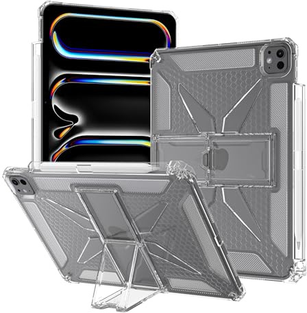 Asgens Clear Case for iPad Pro 11 4th/3rd/2nd/1st Generation (2022/2021/2020/2018) with Pencil Holder/Kickstand, Soft TPU with Reinforced Corners‌ Shockproof Impact Resistant - Clear