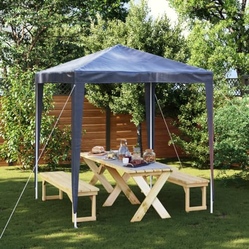 QJBSAVVA Pavillon 2x2 m Blau Gartenpavillon aus UV-beständigem PE und stabilem Eisenrahmen inklusive Montagematerial für Grillplatz Camping Event Feier