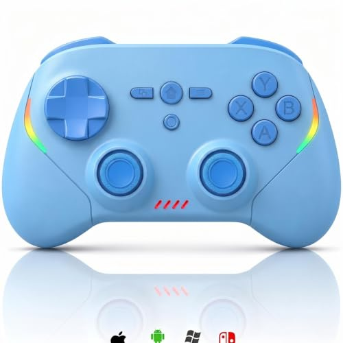 Megadream Wireless PC- Controller für iOS/Android/Switch/Switch2, Bluetooth Controller mit Hall-Effekt-Joysticks & Trigger, Turbo, RGB-Beleuchtung, 6-Achsen-Gyroskop (Blau)