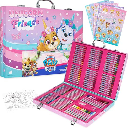 Paw Patrol Malset für Kinder, 130+ Teiliger Malkoffer, Wachsmalstifte, Buntstifte, Filzstifte, Ausmalbilder & Mehr, Kreatives Set zum Malen & Basteln, Geschenke für Mädchen