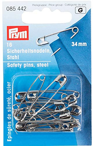 Prym Sicherheitsnadeln, 34mm, silberfarbig, 16 Stück, Stahl, 085442-1