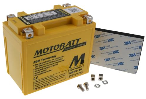 MOTOBATT MBTX12U Batterie 12V 14Ah, kompatibel mit HD 1200 C Sportster XL2 | AGM-Batterie MBTX12U, 4-polig, wartungsfrei und befüllt; 200 A Kaltstartstrom, Blei-Vlies, Vergleichstypen YTX12BS, YTX14BS