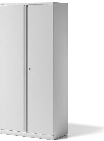 BISLEY Flügeltürenschrank Essentials mit 4 Fachböden für 5 Ordnerhöhen, Metall, 696 Verkehrsweiß, 47 x 91.4 x 198 cm