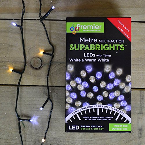 200 LED (16m) Premier LED Christmas Lights with Timer - Cool & Warm White