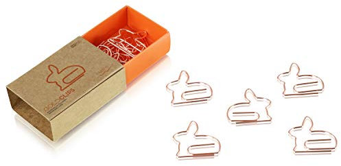 DESIGNMANUFAKTUR BERLIN GOLDCLIPS niedliche süße Deko Clips Büroklammern Heftklammern Lesezeichen Paperclip rose vergoldet in schöner Verpackung, Motiv Hase/Kaninchen/Rabbit/Bunny/Osterhase