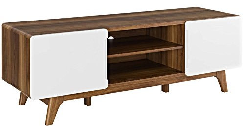 Modway- Tread Mid-Century Moderner 59 Zoll TV Board, 59, Walnuss Weiß, 46 x 150 x 51 cm