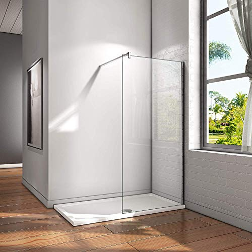 70x200cm Walk in Duschwand Duschtrennwand 8mm Easy-clean Nano Glas Duschabtrennung mit 140cm Stabilisierungsstange