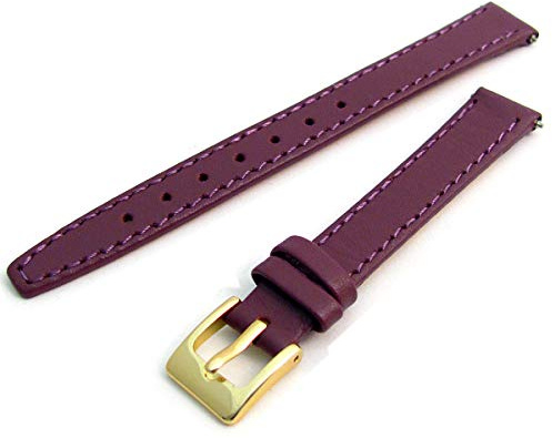 WatchWatchWatch Purple Smooth Stitched Ladies' Leather Watch Strap 8mm Gold Buckle C088