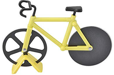 BE-TOOL Bicycle Pizza Cutter, Bike Pizza Slicer Dual Stainless Steel Non-Stick Cutting Wheels with a Stand, for Home Pizza Lovers (1 Pack, Yellow)
