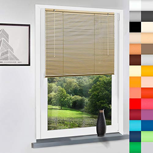 Aluminium Jalousie nach Maß, Jalousien Alu Jalousien nach maß innen Innenjalousien Maßanfertigung, für Fenster und Türen, Klemmfix ohne Bohren (Gold, Höhe: 220cm x Breite: 80cm)