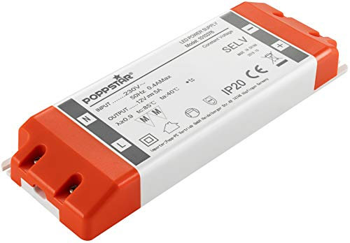 Poppstar LED Trafo Transformator 230V AC / 12V DC 5A für 0,6 bis 60 Watt LEDs