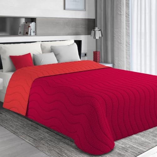 MAXIME MAISON - Tagesdecke 240x260 cm Bordeaux/Rot Wendedesign, Tagesdecken Herbst/Frühling (100 gr/mq) Steppdecke Doppelbett Unterfüttert, Gesteppt, Weiche Mikrofaser, Made in Italy