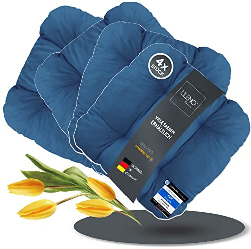 LILENO HOME 4er Set Stuhlkissen Dunkelblau (38x38x8 cm) - Sitzkissen für Gartenstuhl, Küche oder Esszimmerstuhl - Bequeme UV-beständige Indoor u. Outdoor Stuhlauflage als Stuhl Kissen