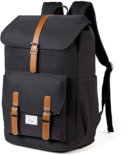 Kasgo Schulrucksack, Wasserabweisend 15.6 Zoll Laptop Vintage Rucksack für Mädchen Jungen Teenager Damen Herren mit USB-Ladeanschluss Casual Daypack für Hochschule Reise Arbeit Schulranzen(Schwarz)