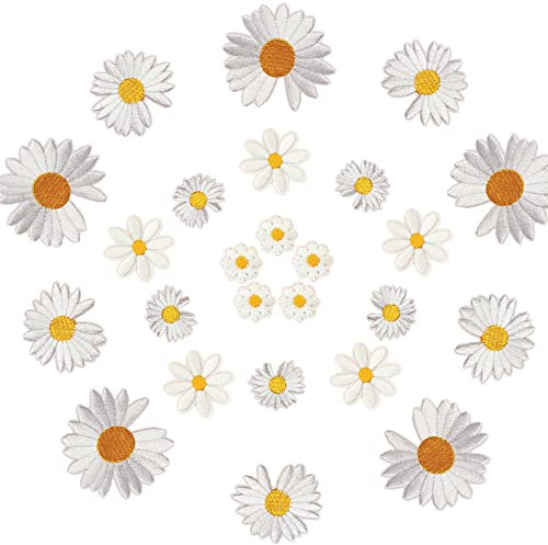 Aweisile Daisy Patch Aufnäher Patches zum Aufbügeln 25 Stück Aufnäher Blumen Patches Applikation Gestickten Aufnäher für DIY-Dekoration Gesticktes Abzeichen Rucksack Schuhe