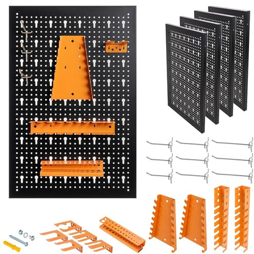 METALLMOBELL - Rangement Outils Mural 160x60x2cm, 4 Panneau Perforé Mural 40x60x2cm, Crochets et Supports, Etagere Rangement Garage pour Bricolage Outillage, Etagere Garage -HPTH001