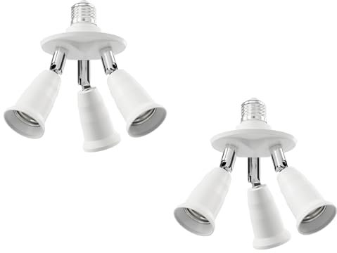 ledscom.de 2 Stück E27 Sockel, 3-fach Splitter-Adapter, weiß