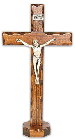 La Balestra Holzkreuz - Christus versilbert 999 - Standfuß - Hergestellt in Umbria - Italien - (18,7 x 9,50 x 3 cm)