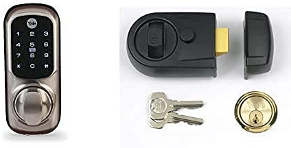 Yale Smart Living YD-01-CON-NOMOD-SN Keyless Connected Ready Smart Door Lock, Satin Nickel & P-Y3-BL-PB-60 Contemporary Nightlatch, Standard Security, Black Finish/Brass Cylinder, 60 mm Backset