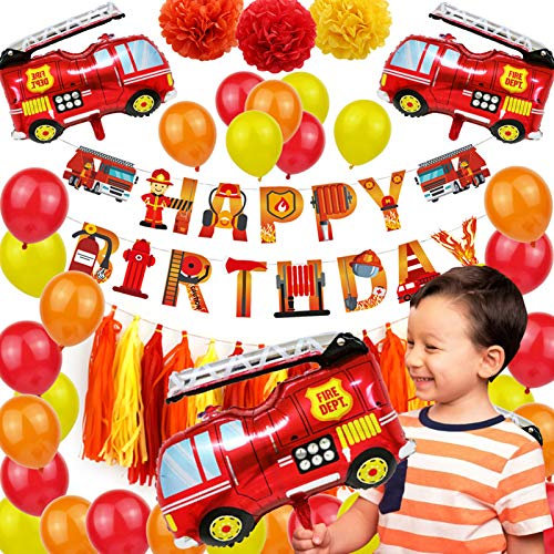 jiuzcare Feuerwehrmann Geburtstag Dekoration Kindergeburtstag Feuerwehrauto Deko Luftballons Feuerwehr Deko Luftballon Mit Feuerwehr Geeignet für Party, Geburtstag, 55PCS Fire truck-ballon