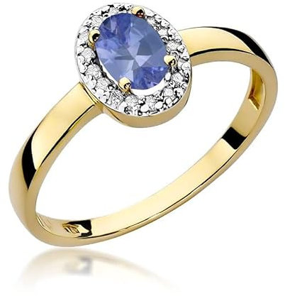 Damen Ring 585 14k Gold Gelbgold echt Tansanit Edelstein Diamanten Brillanten